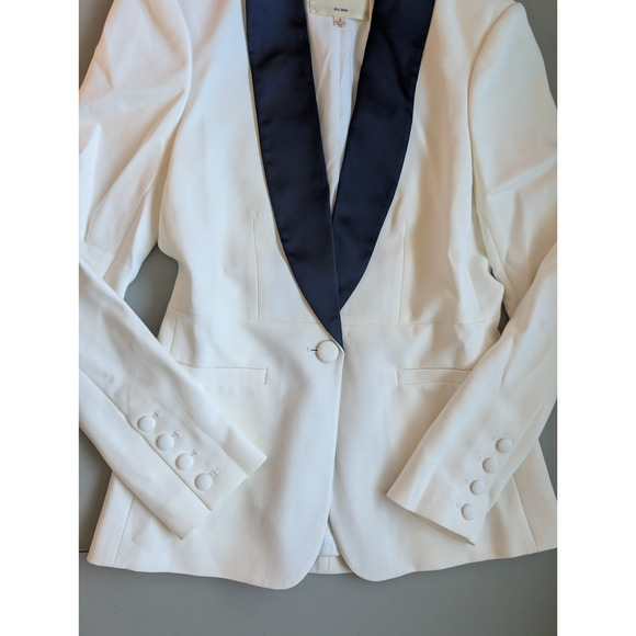 NWD L'AGENCE Single-button Contrast Lapel Smoking Blazer Size 2 White #1K458 - Picture 5 of 13